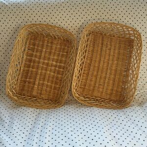 Vintage Wicker Set of 2 Woven Rectangular Baskets / Bread / Fruit Tray Light Tan